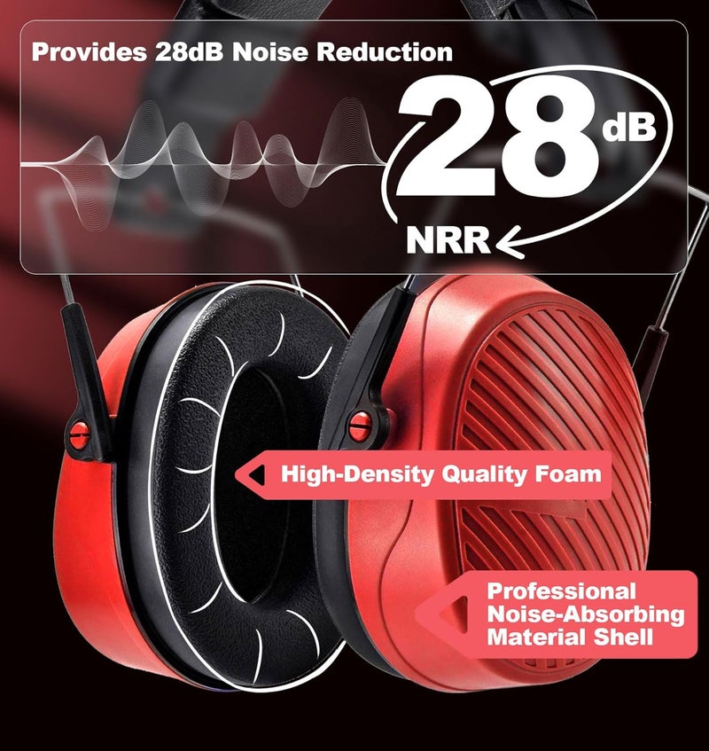 PROHEAR 038 Ear Protection Safety Earmuffs for Mowing, 28dB Noise Reduction Passive Hearing Protector, Compact Foldable Headset for Shooting Construction Power Tools, Red - Image 4
